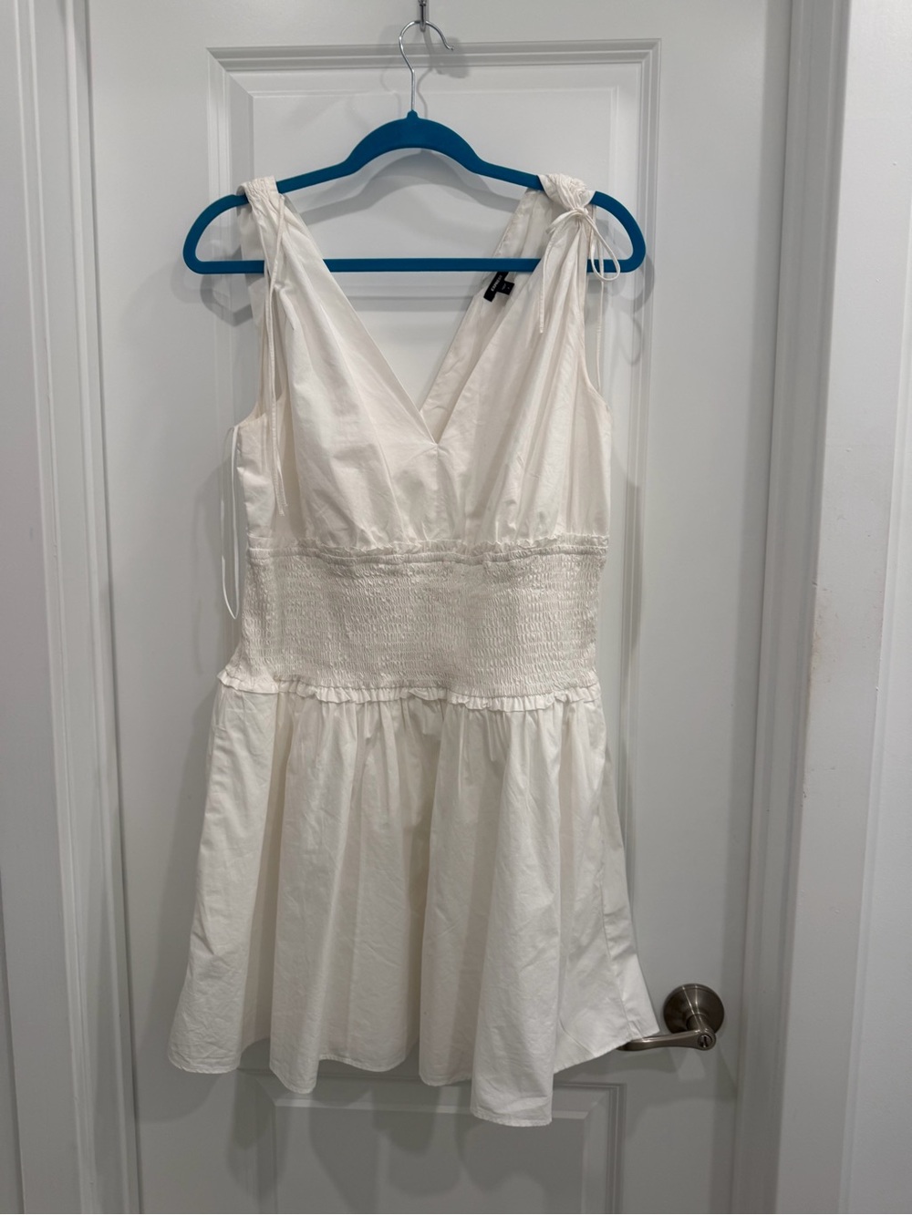 Express White Tie-Shoulder Smocked Mini Dress